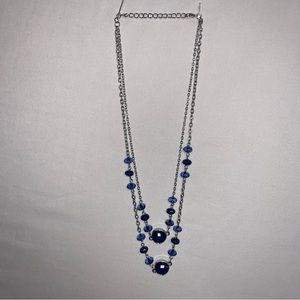 Blue Stone Silver Necklace Chain Fashion Costume Jewelry Double Strand Women’s